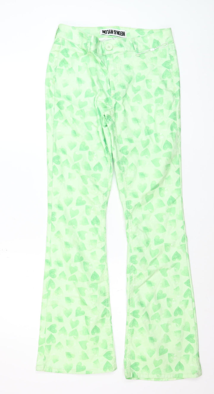 NEON & NYLON Women's Green Heart Print Flared Jeans M 32