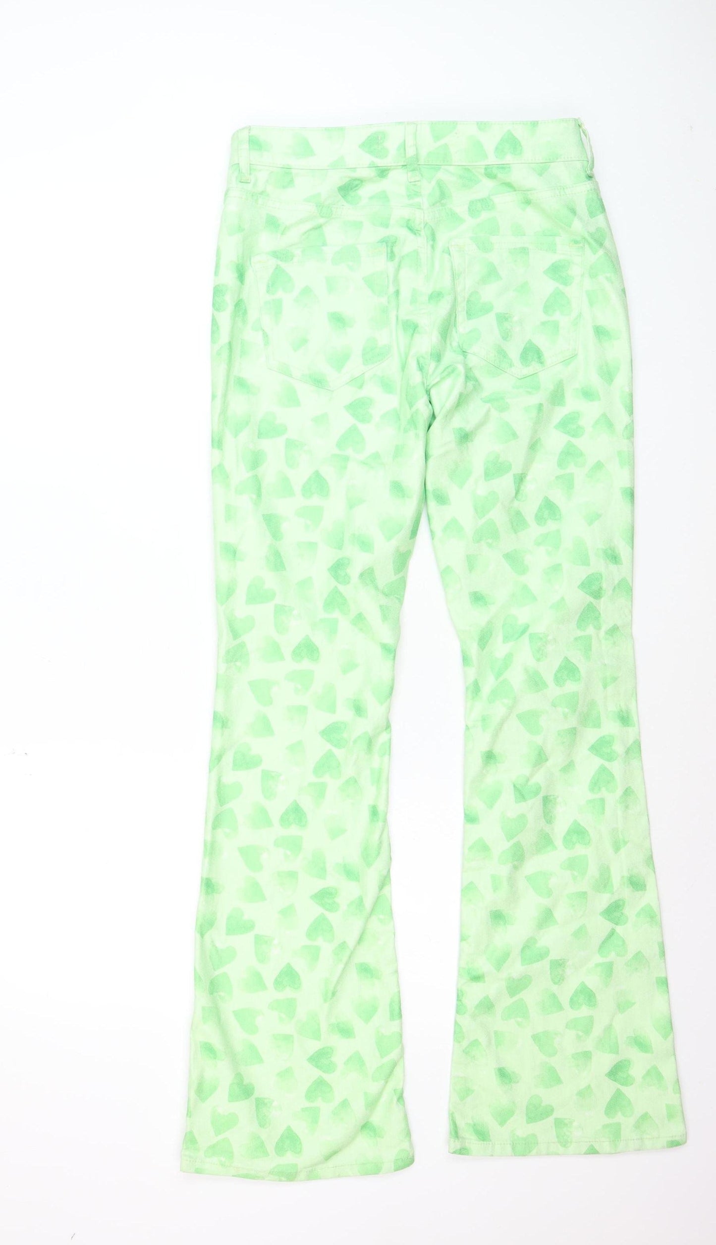 NEON & NYLON Women's Green Heart Print Flared Jeans M 32