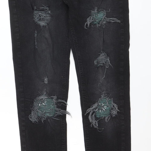 boohooMAN Men's Black Distressed Skinny Jeans Size 32 Slim Fit Denim