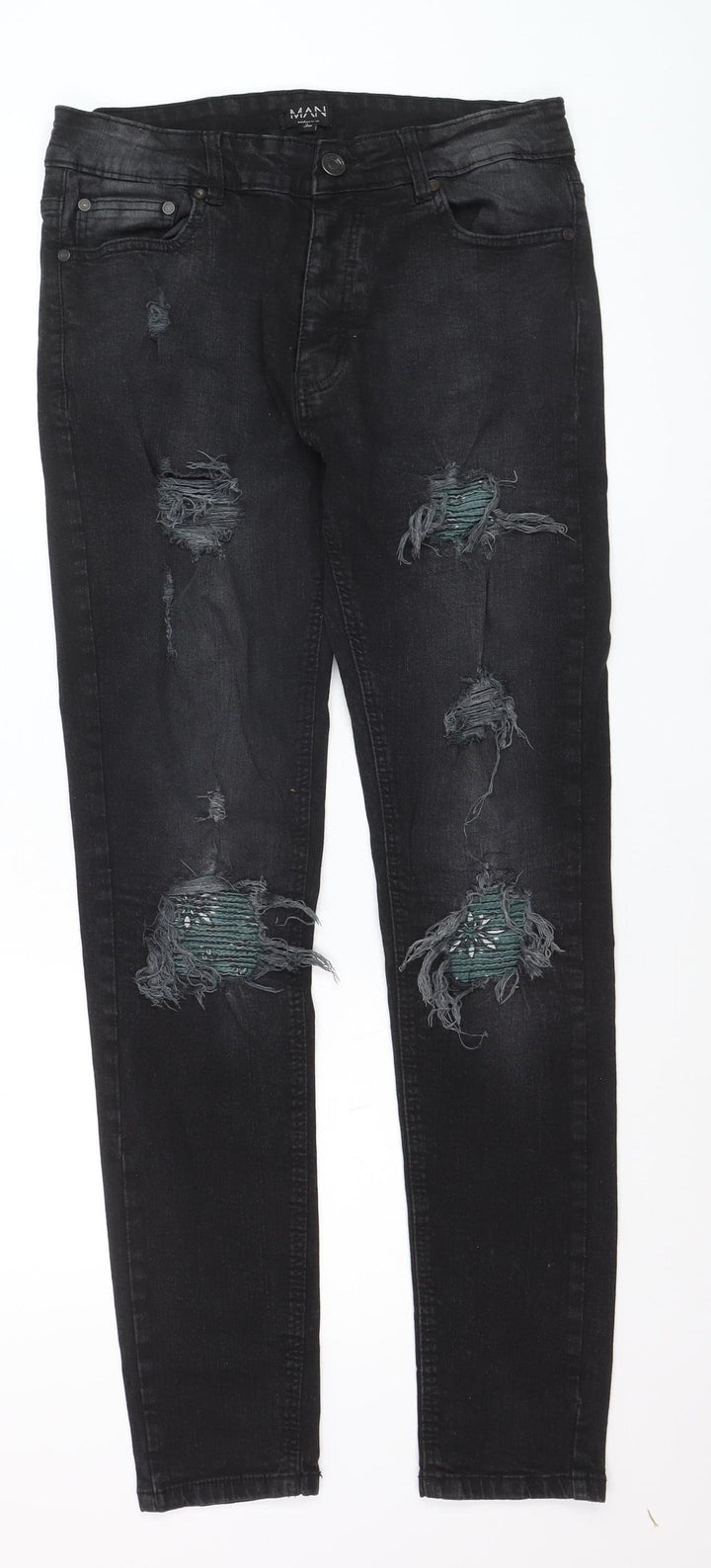boohooMAN Men's Black Distressed Skinny Jeans Size 32 Slim Fit Denim