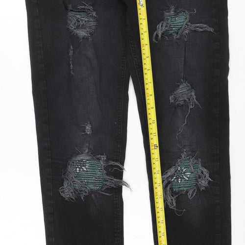 boohooMAN Men's Black Distressed Skinny Jeans Size 32 Slim Fit Denim