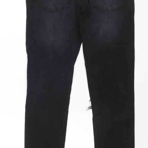 boohooMAN Men's Black Distressed Skinny Jeans Size 32 Slim Fit Denim