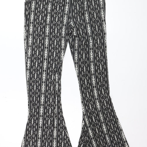 QED London Women’s Black Geometric Flared Trousers Size 8