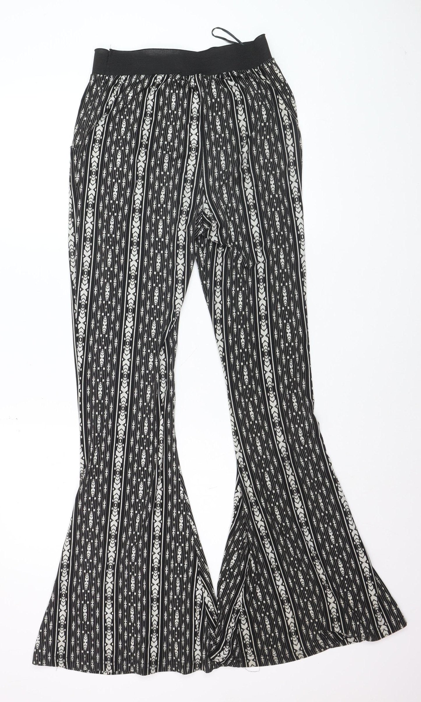 QED London Women’s Black Geometric Flared Trousers Size 8