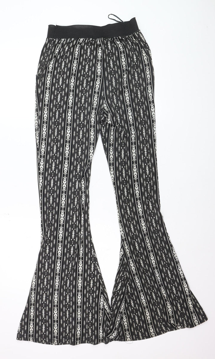 QED London Women’s Black Geometric Flared Trousers Size 8