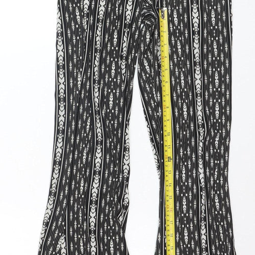 QED London Women’s Black Geometric Flared Trousers Size 8