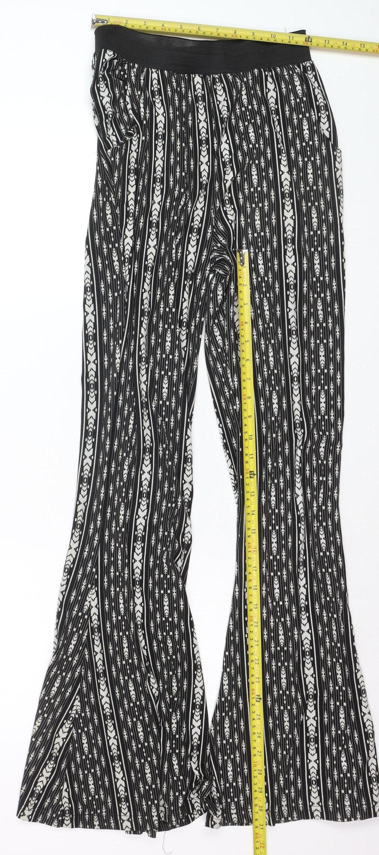 QED London Women’s Black Geometric Flared Trousers Size 8