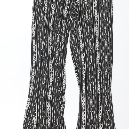 QED London Women’s Black Geometric Flared Trousers Size 8