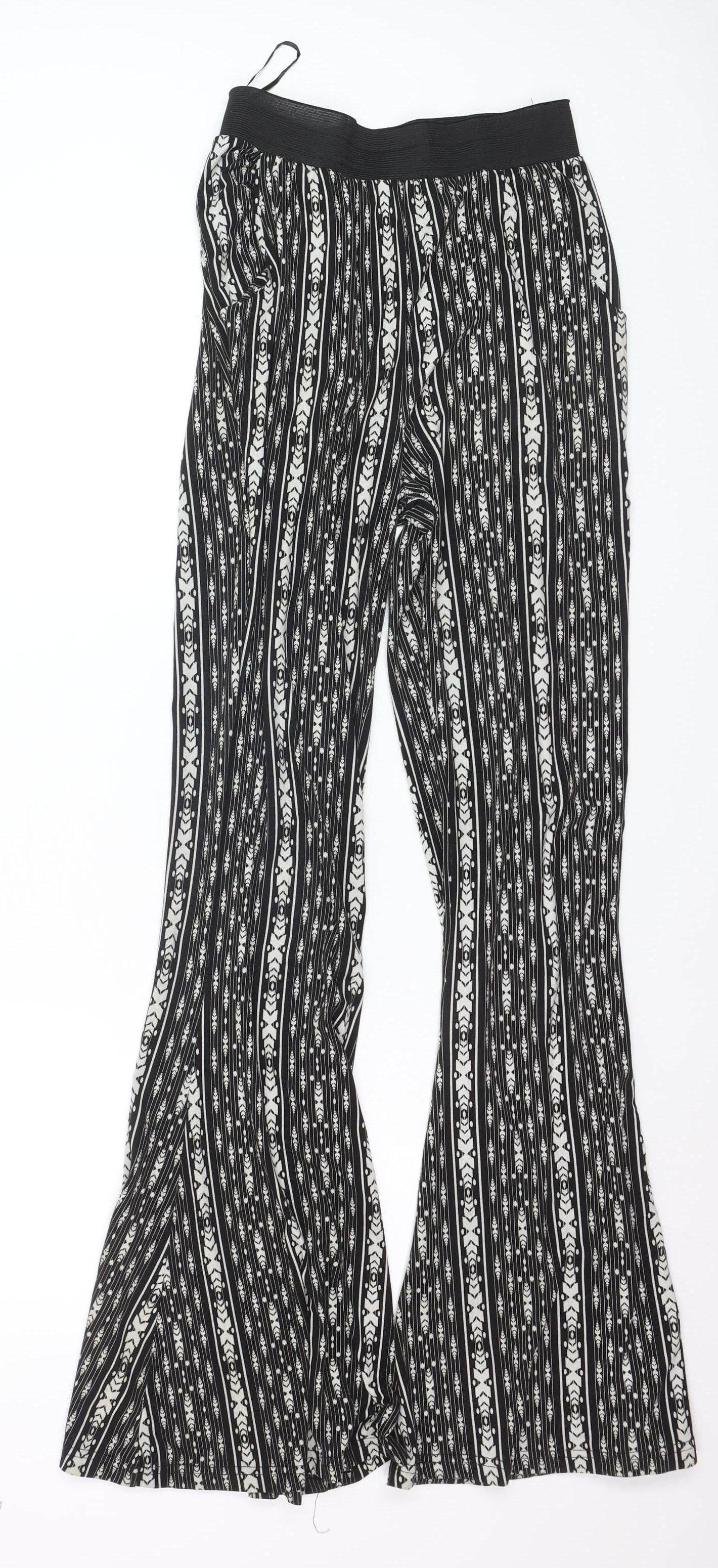 QED London Women’s Black Geometric Flared Trousers Size 8