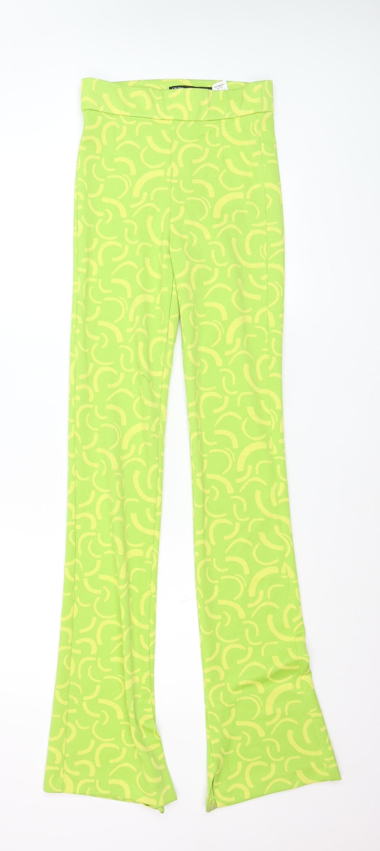 Zara Women's Green Geometric Flared Trousers XS