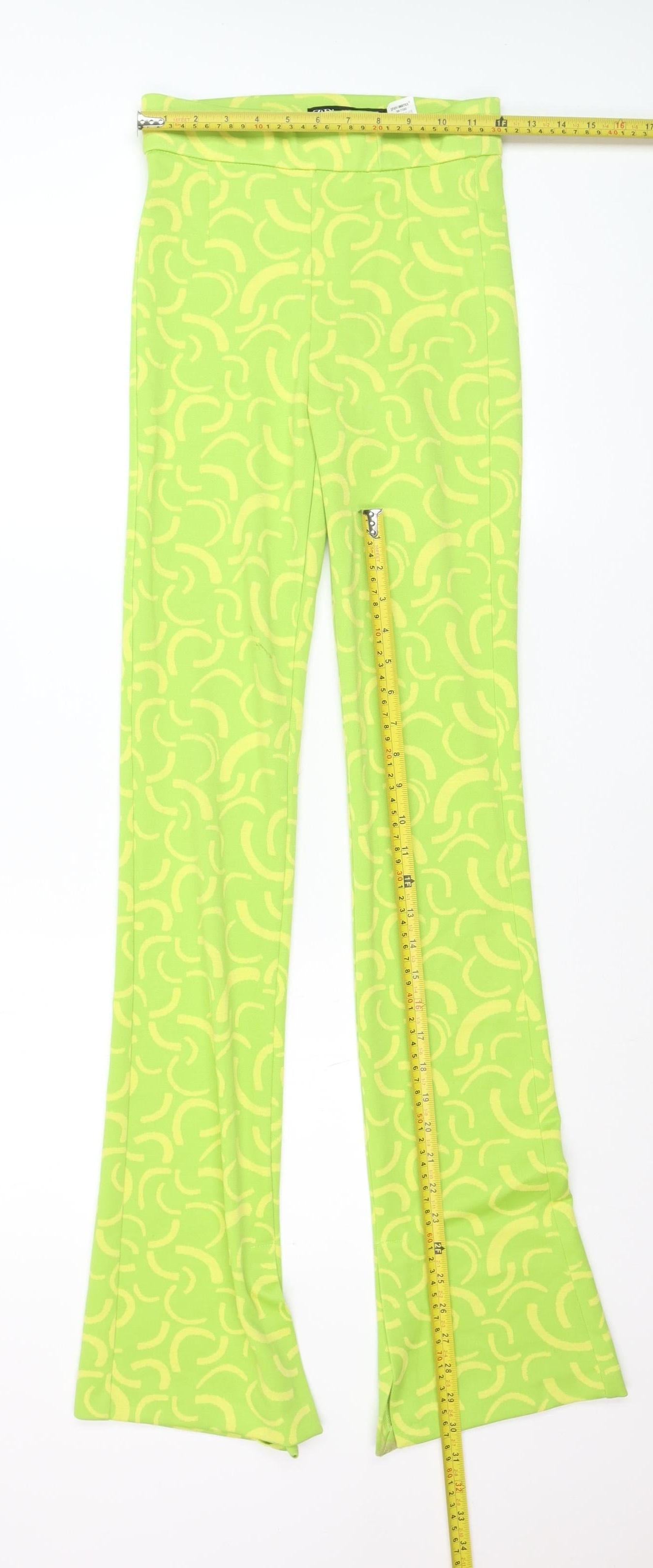Zara Women's Green Geometric Flared Trousers XS