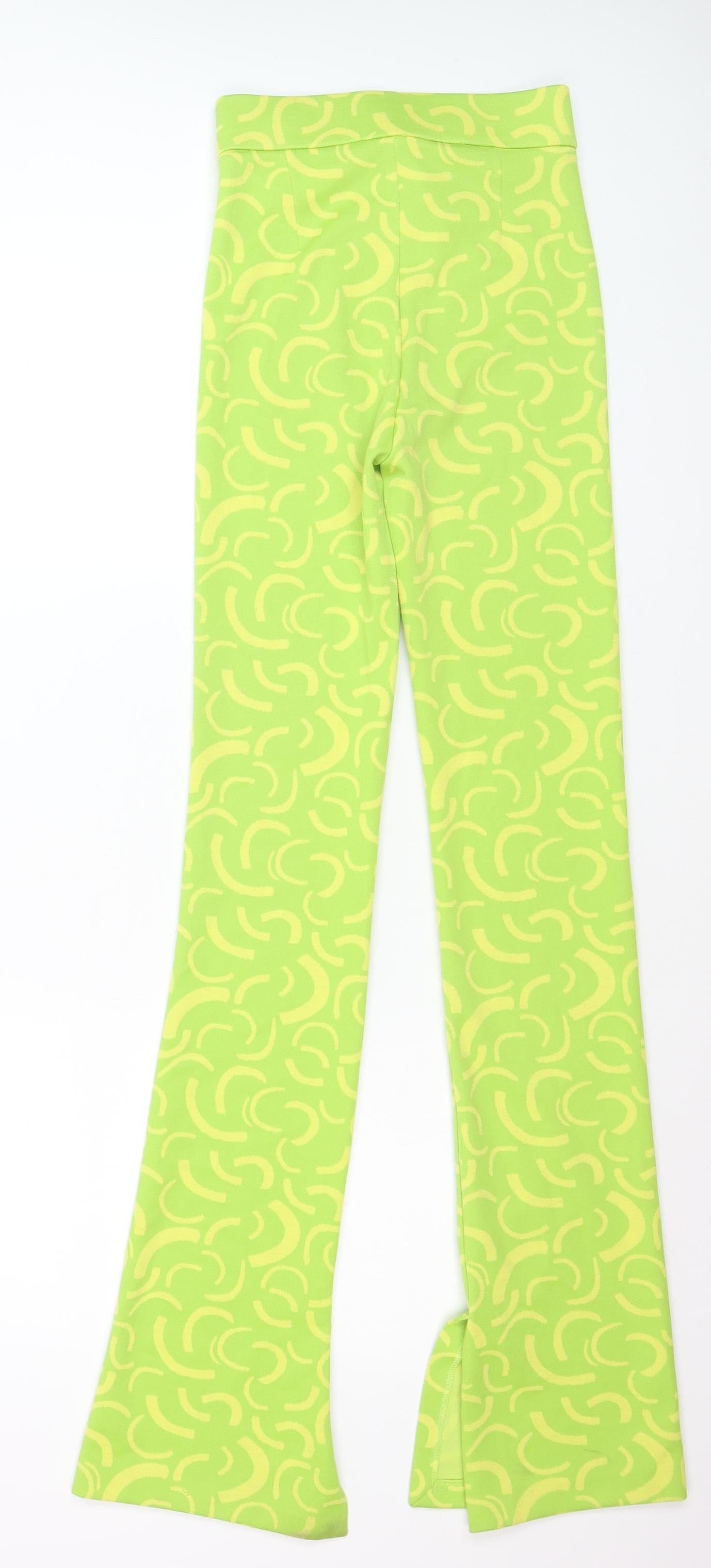 Zara Women's Green Geometric Flared Trousers XS