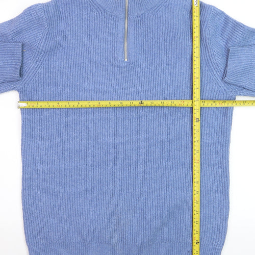 Easy Men's Blue 1/2 Zip High Neck Ribbed Knit Jumper M