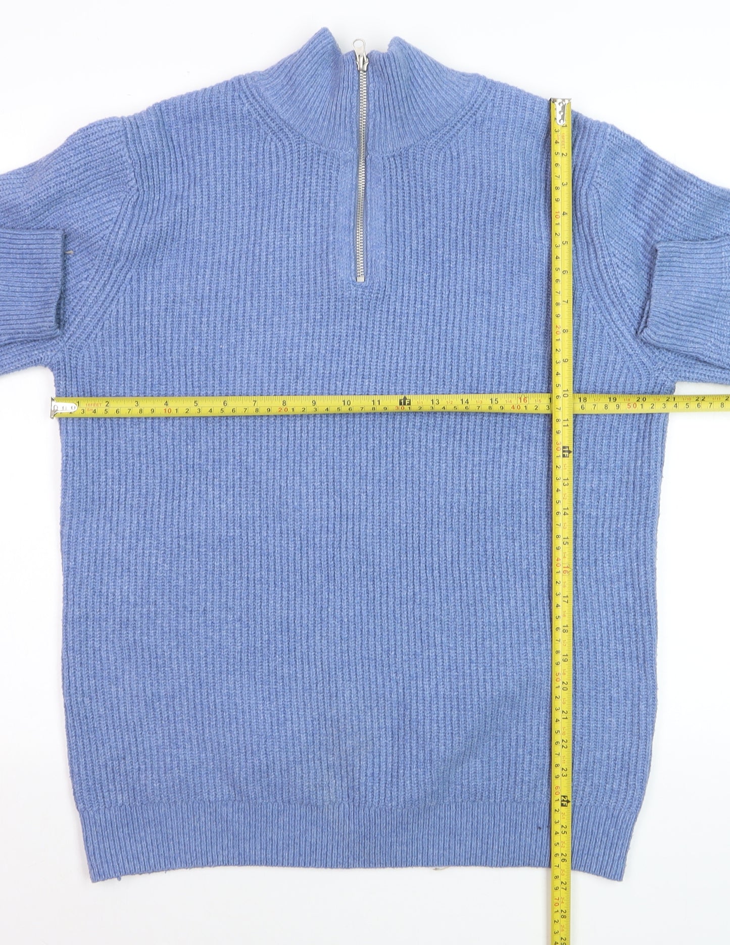 Easy Men's Blue 1/2 Zip High Neck Ribbed Knit Jumper M