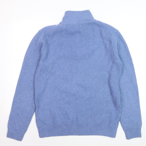 Easy Men's Blue 1/2 Zip High Neck Ribbed Knit Jumper M