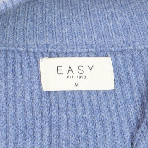 Easy Men's Blue 1/2 Zip High Neck Ribbed Knit Jumper M