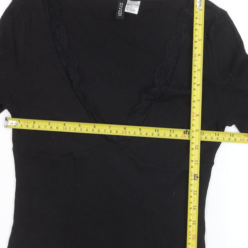 H&M Divided Women’s Black Cropped Long Sleeve V-Neck Top Size 12