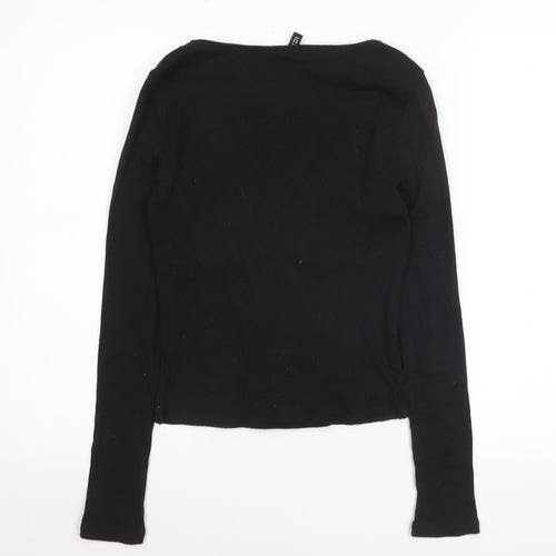 H&M Divided Women’s Black Cropped Long Sleeve V-Neck Top Size 12
