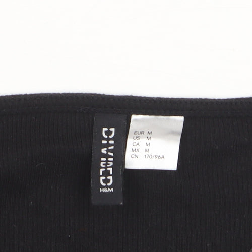 H&M Divided Women’s Black Cropped Long Sleeve V-Neck Top Size 12