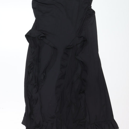 Bershka Womens Black Midi Wrap Ruffle Skirt Size 12