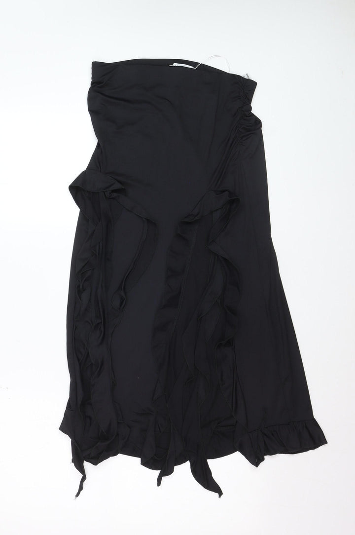 Bershka Womens Black Midi Wrap Ruffle Skirt Size 12