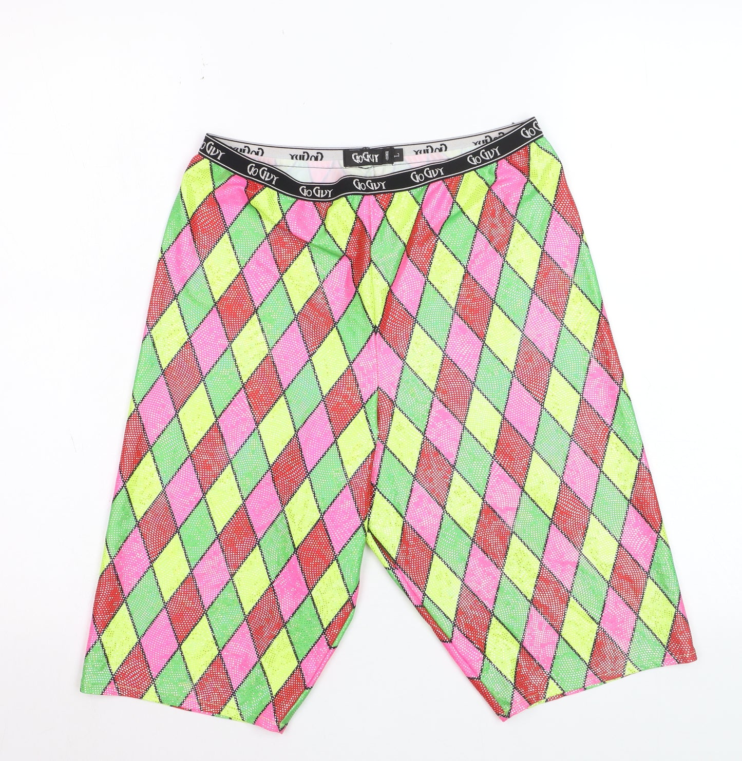 Go Guy Womens Multicoloured Argyle Biker Shorts Size L Festival Wear