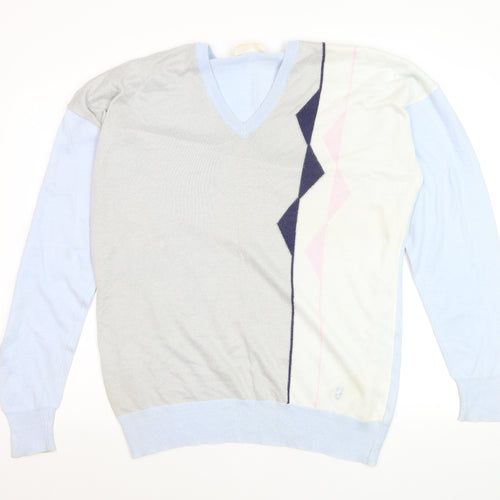 Farah Mens Light Blue Geometric V-Neck Acrylic Jumper L