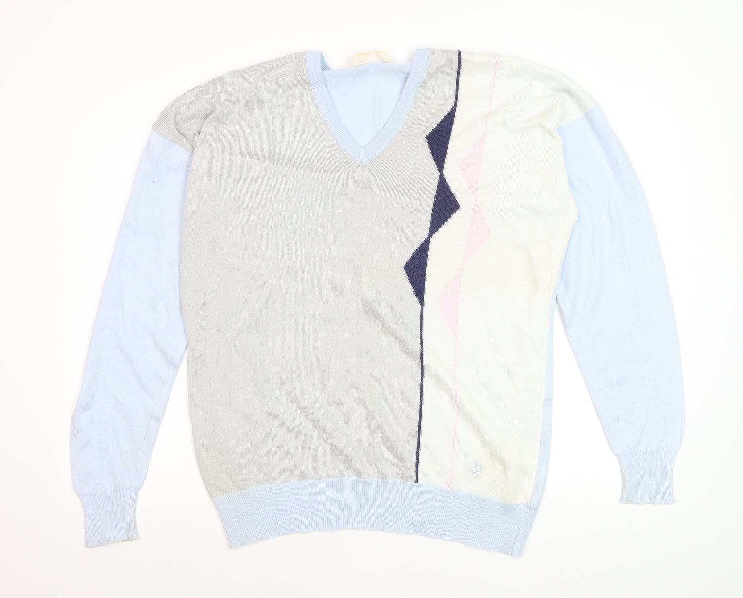 Farah Mens Light Blue Geometric V-Neck Acrylic Jumper L