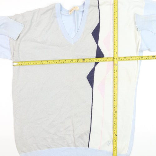Farah Mens Light Blue Geometric V-Neck Acrylic Jumper L