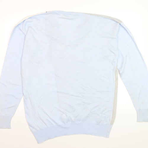 Farah Mens Light Blue Geometric V-Neck Acrylic Jumper L
