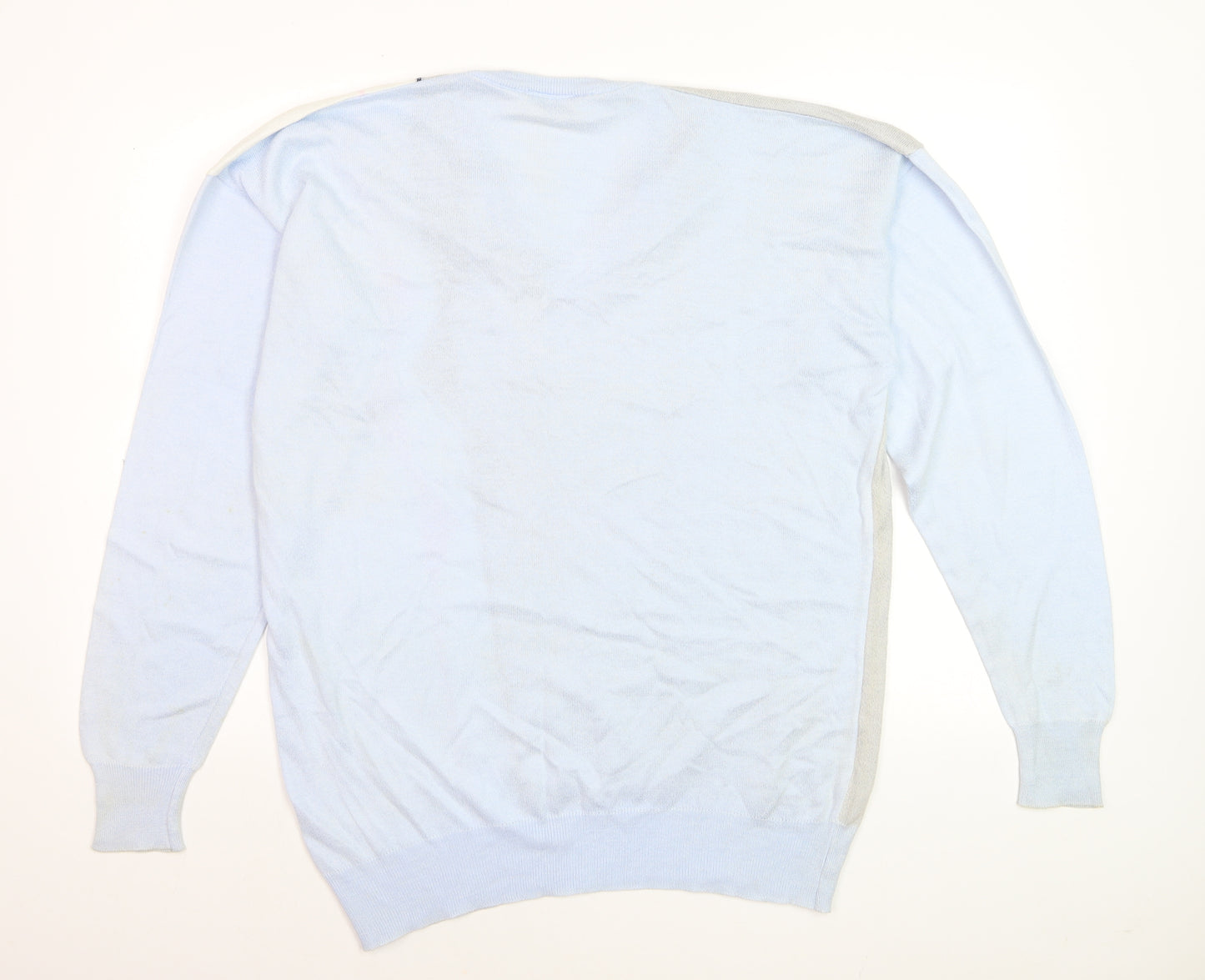 Farah Mens Light Blue Geometric V-Neck Acrylic Jumper L