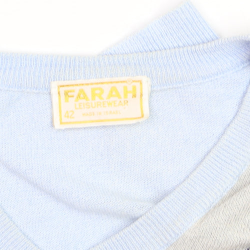 Farah Mens Light Blue Geometric V-Neck Acrylic Jumper L