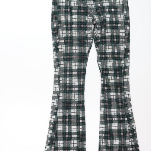 Stradivarius Women's Green Plaid Flared Trousers Size M