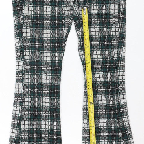 Stradivarius Women's Green Plaid Flared Trousers Size M