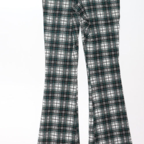 Stradivarius Women's Green Plaid Flared Trousers Size M