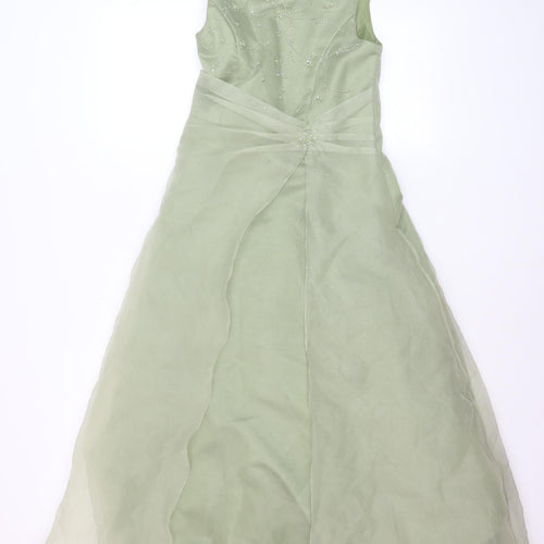 True Bride Girls Green Long Beaded Formal Ball Gown Dress Size 9 Years