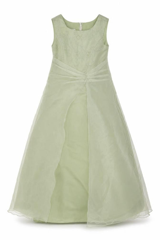 True Bride Girls Green Long Beaded Formal Ball Gown Dress Size 9 Years