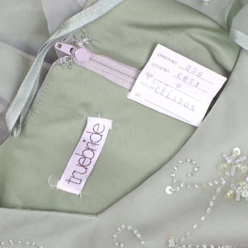 True Bride Girls Green Long Beaded Formal Ball Gown Dress Size 9 Years