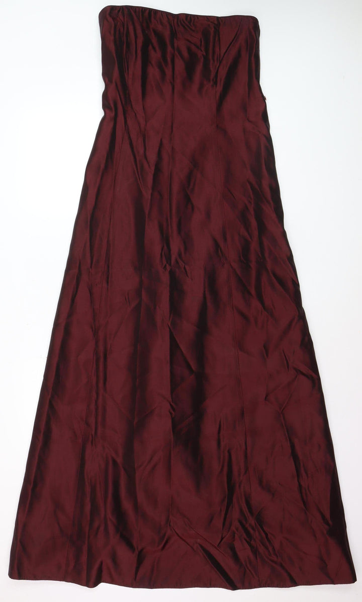 BHS Women Red Long Strapless Satin A-Line Dress Size 12