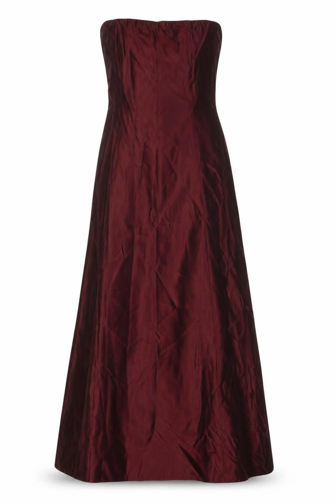 BHS Women Red Long Strapless Satin A-Line Dress Size 12