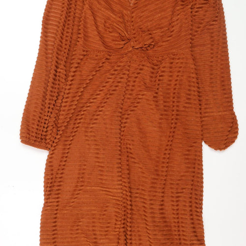 ASOS Women’s Brown Midi Wrap Dress Size 10 Long Sleeve V-Neck