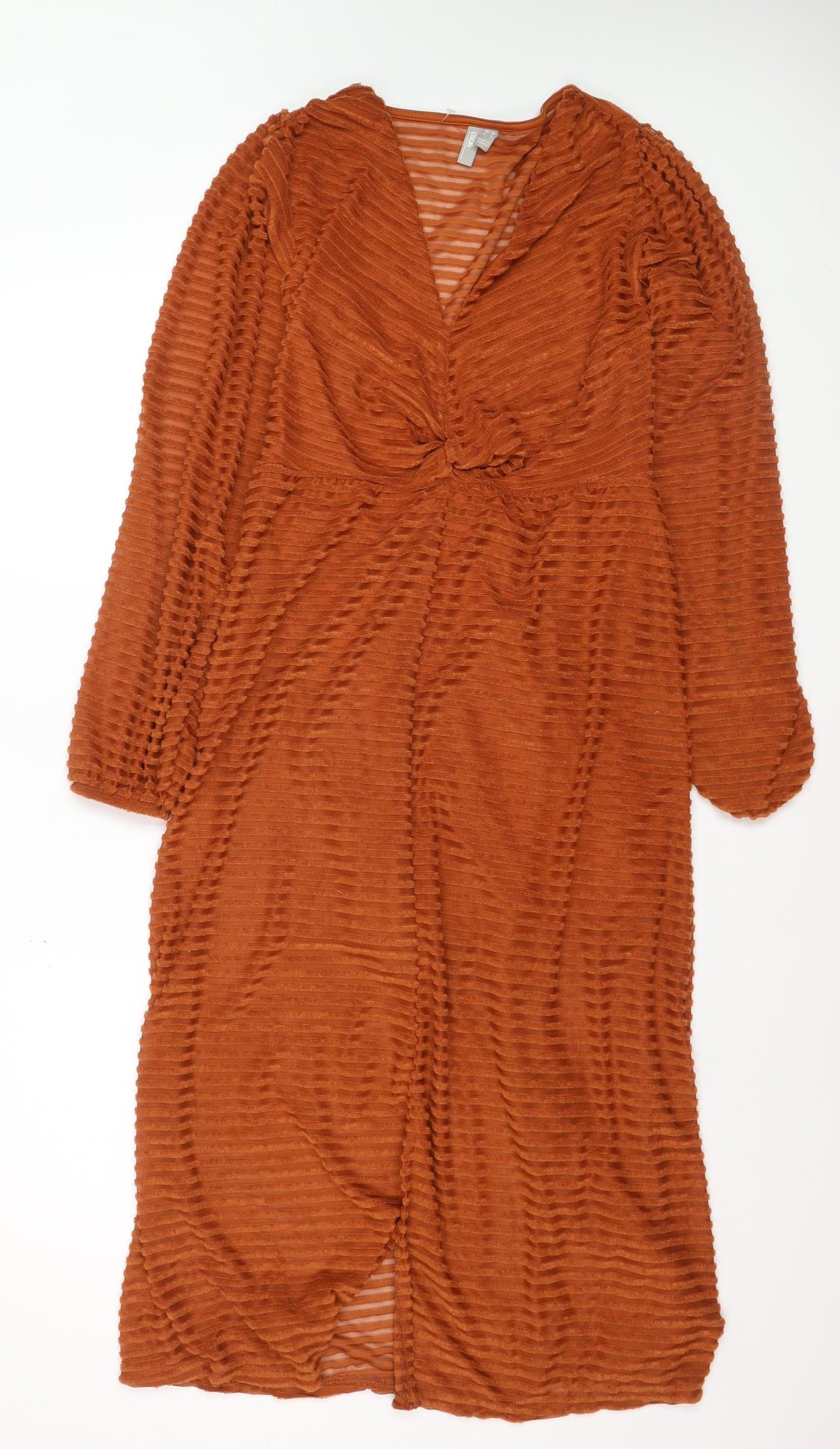 ASOS Women’s Brown Midi Wrap Dress Size 10 Long Sleeve V-Neck