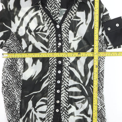 Just White Women’s Black Animal Print Collared Long Sleeve Blouse Size 8