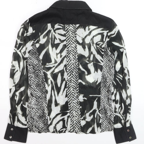 Just White Women’s Black Animal Print Collared Long Sleeve Blouse Size 8
