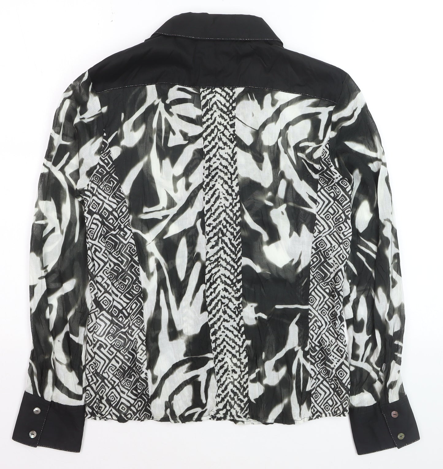 Just White Women’s Black Animal Print Collared Long Sleeve Blouse Size 8