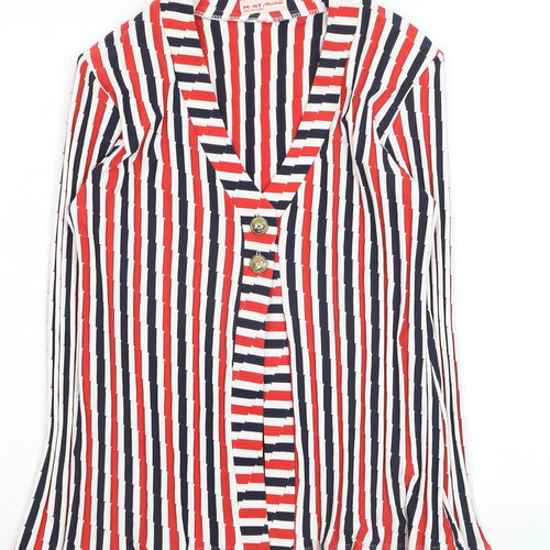 M.47 Modas Womens Multicoloured Striped V-Neck Blouse Size L