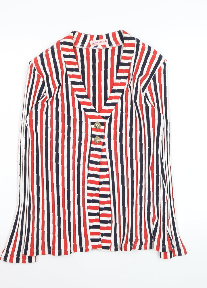M.47 Modas Womens Multicoloured Striped V-Neck Blouse Size L