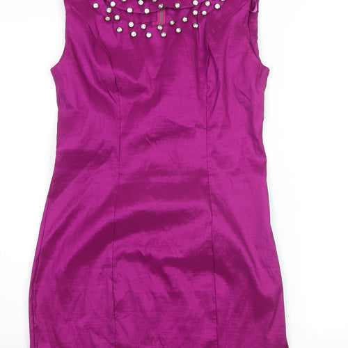 AX Paris Women’s Purple Beaded Bodycon Dress Size 12 Sleeveless Partywear