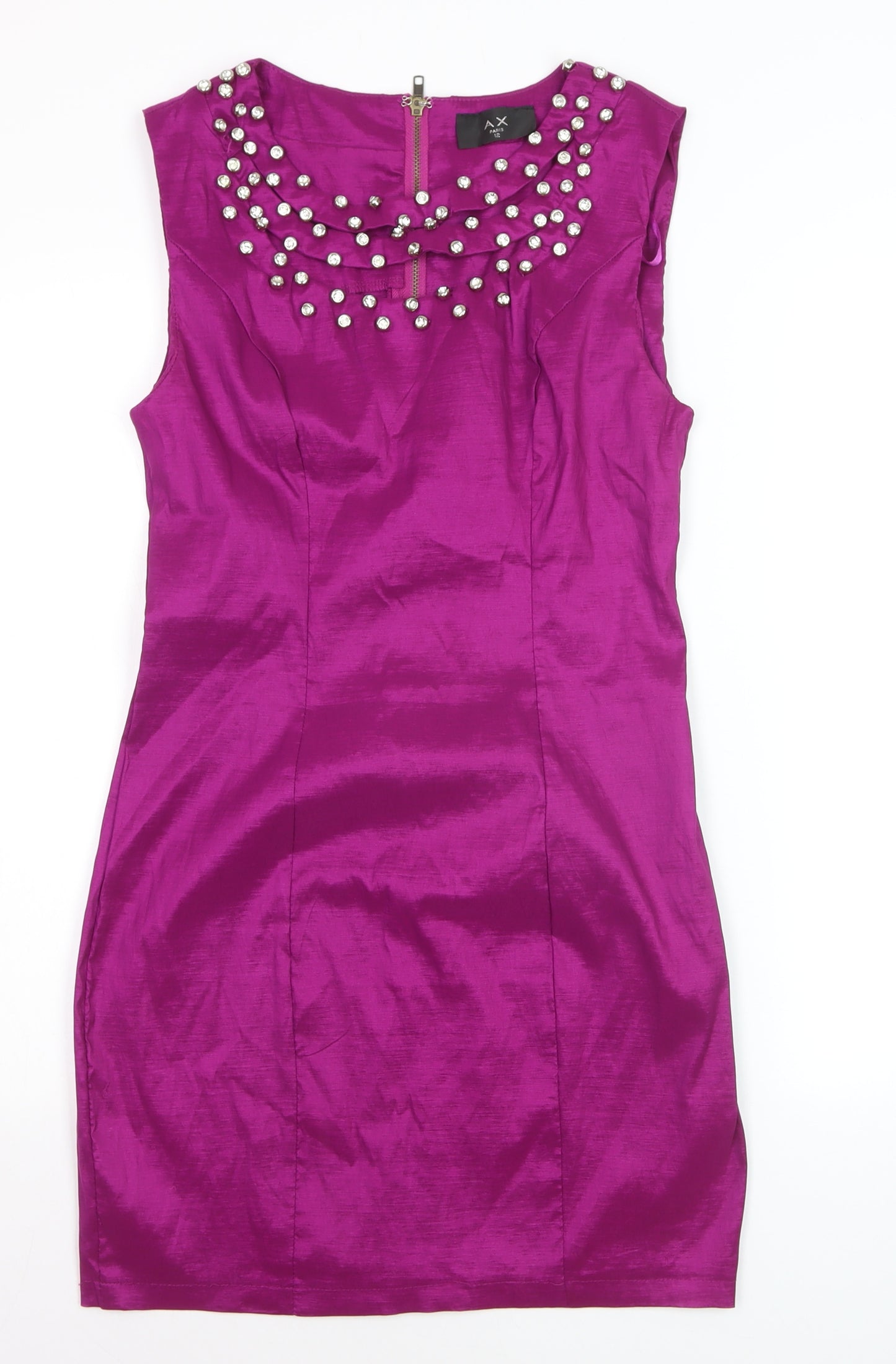 AX Paris Women’s Purple Beaded Bodycon Dress Size 12 Sleeveless Partywear