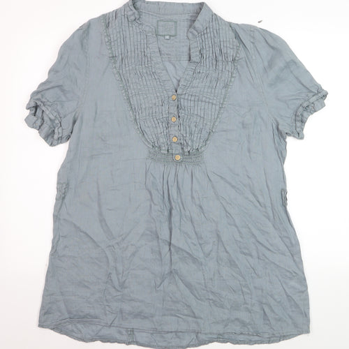 RJR Women Grey Linen Short Sleeve Tunic Blouse Size 18